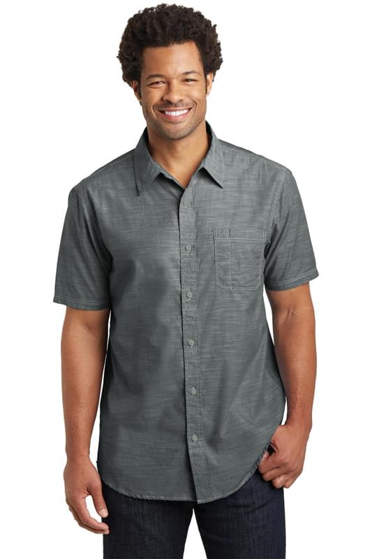 District Made &#174;  Mens Short Sleeve Washed Woven Shirt. DM3810