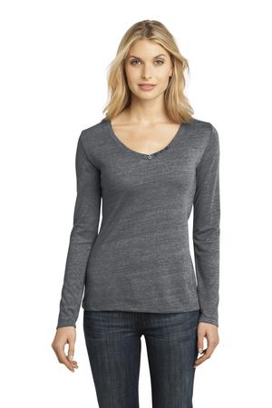 District Made &#174;  - Ladies Textured Long Sleeve V-Neck with Button Detail. DM472