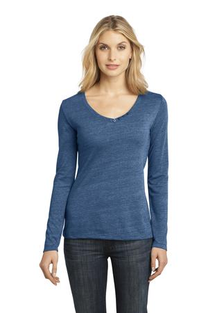 District Made &#174;  - Ladies Textured Long Sleeve V-Neck with Button Detail. DM472