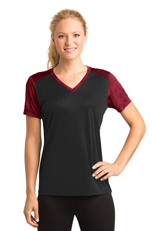 Sport-Tek &#174;  Ladies CamoHex Colorblock V-Neck Tee. LST371